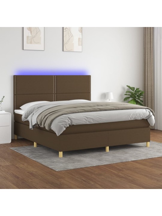 Box spring postel s matrací a LED tmavě hnědá 180x200 cm textil