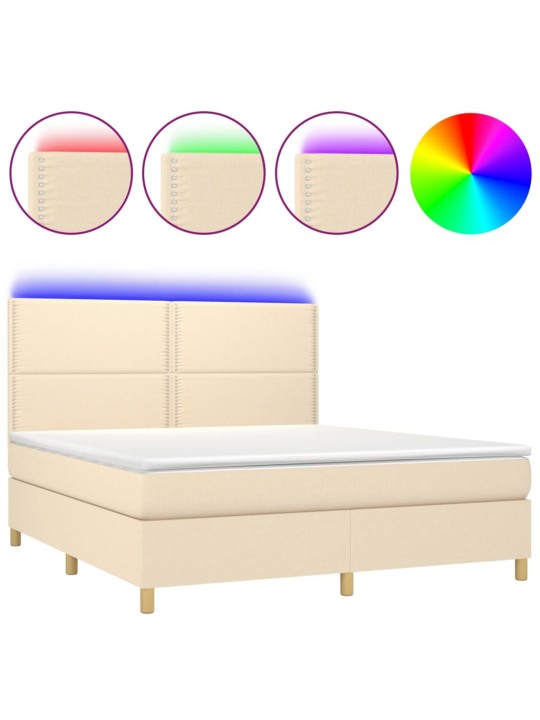Box spring postel s matrací a LED krémová 180x200 cm textil
