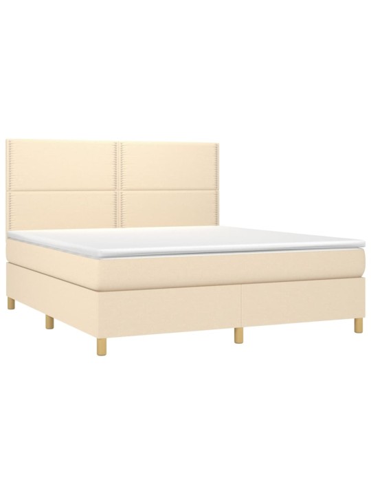 Box spring postel s matrací a LED krémová 180x200 cm textil