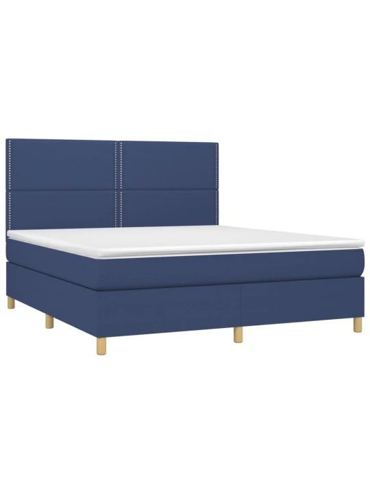 Box spring postel s matrací a led modrá 180x200 cm textil