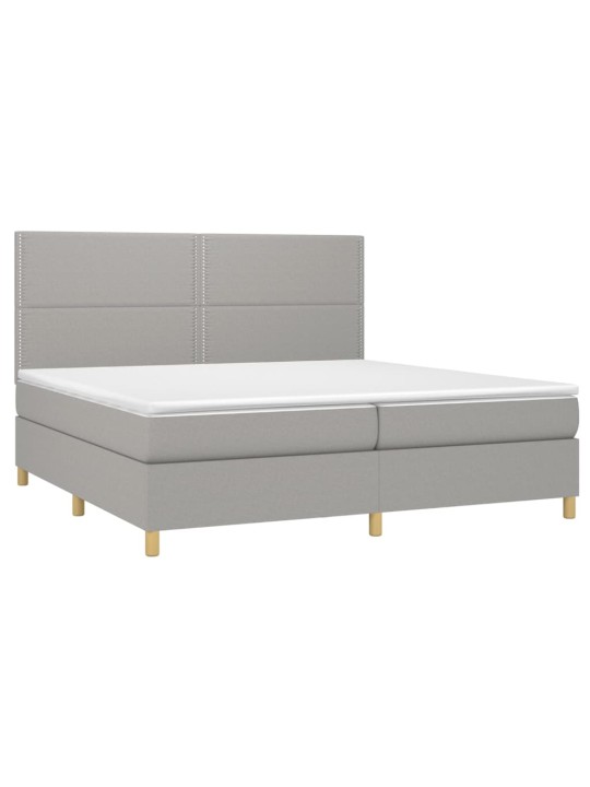 Box spring postel s matrací a LED světle šedá 200x200 cm textil
