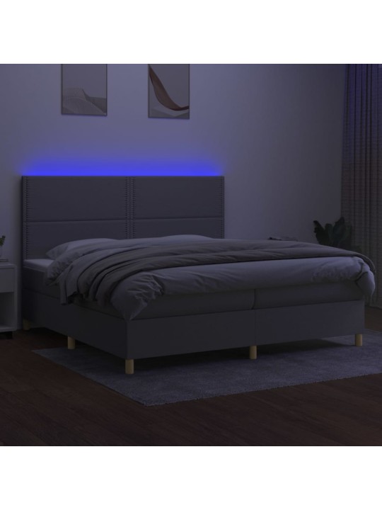 Box spring postel s matrací a LED světle šedá 200x200 cm textil