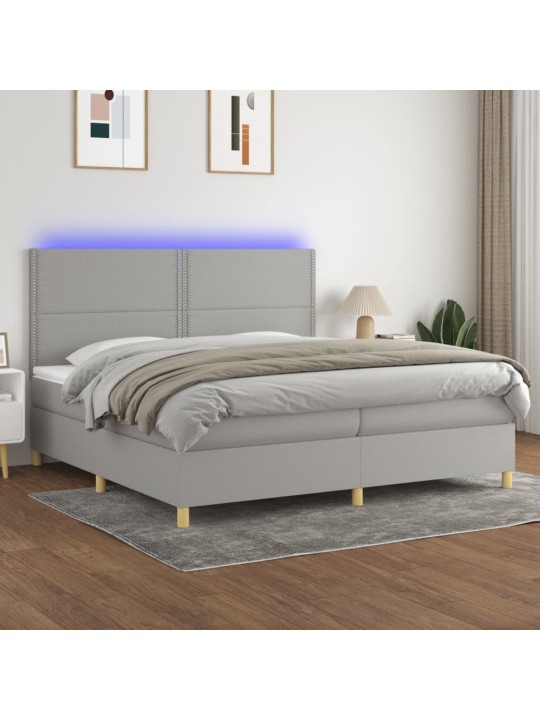 Box spring postel s matrací a LED světle šedá 200x200 cm textil