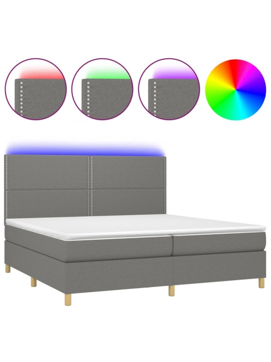Box spring postel s matrací a LED tmavě šedá 200x200 cm textil