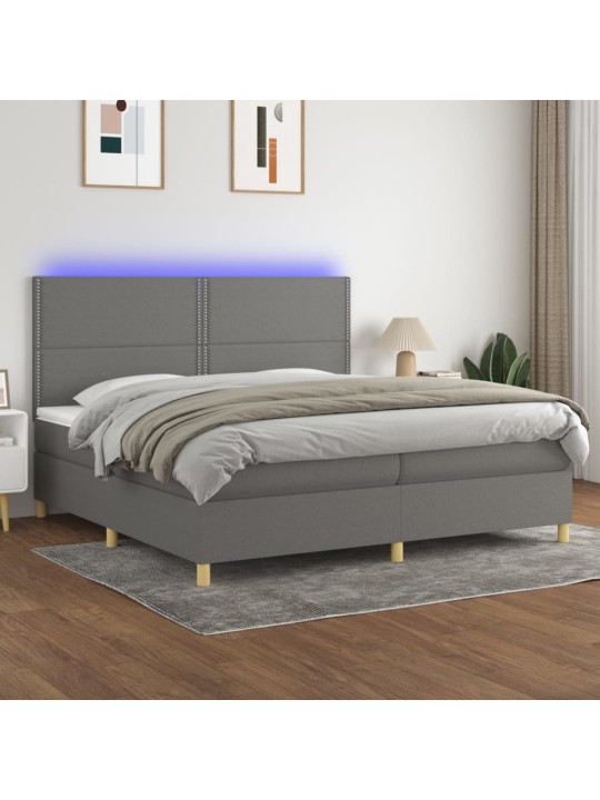 Box spring postel s matrací a LED tmavě šedá 200x200 cm textil