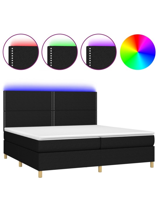 Box spring postel s matrací a LED černá 200x200 cm textil
