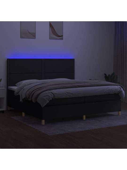 Box spring postel s matrací a LED černá 200x200 cm textil