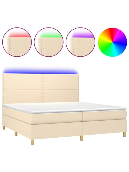 Box spring postel s matrací a led krémová 200x200 cm textil