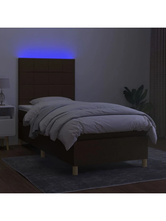 Box spring postel s matrací a led tmavě hnědá 80x200 cm textil