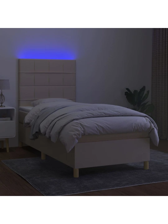 Box spring postel s matrací a led krémová 80 x 200 cm textil