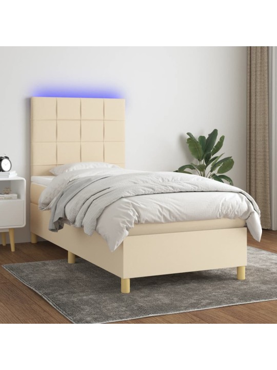 Box spring postel s matrací a led krémová 80 x 200 cm textil