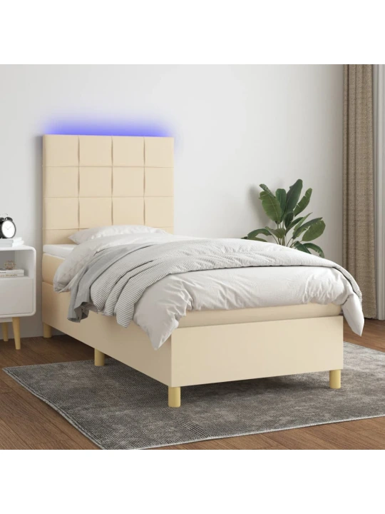 Box spring postel s matrací a led krémová 80 x 200 cm textil