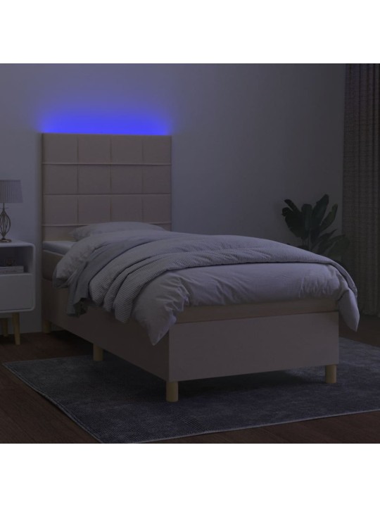 Box spring postel s matrací a LED krémová 90x190 cm textil