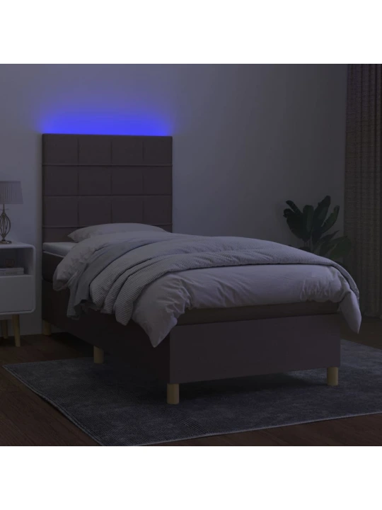 Box spring postel s matrací a LED taupe 90x200 cm textil