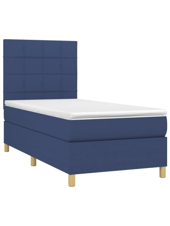Box spring postel s matrací a LED modrá 90x200 cm textil