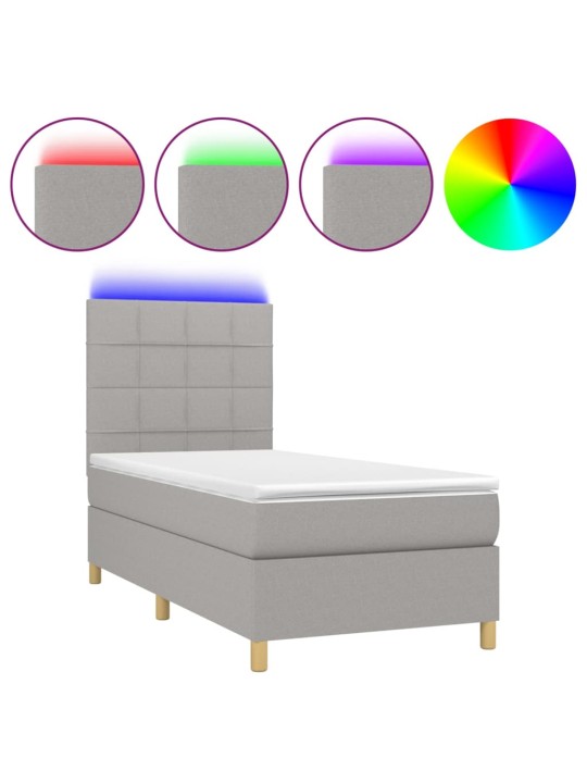 Box spring postel s matrací a LED světle šedá 100x200 cm textil