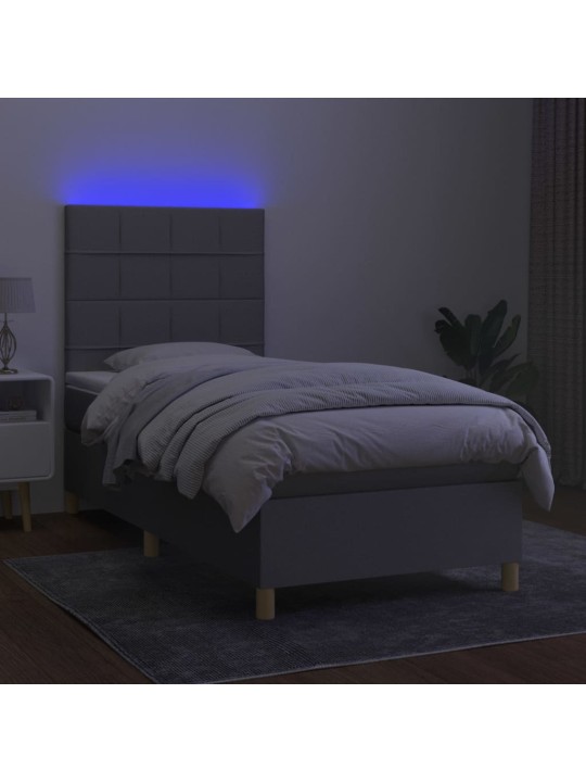 Box spring postel s matrací a LED světle šedá 100x200 cm textil