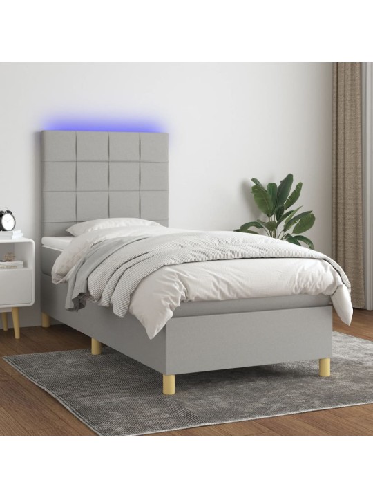 Box spring postel s matrací a LED světle šedá 100x200 cm textil