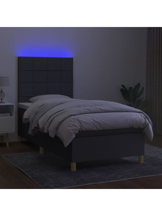 Box spring postel s matrací a LED tmavě šedá 100x200 cm textil