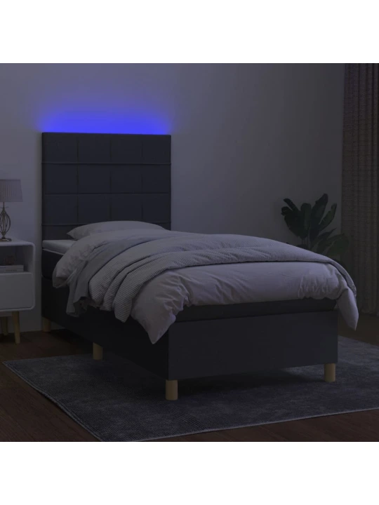 Box spring postel s matrací a LED tmavě šedá 100x200 cm textil