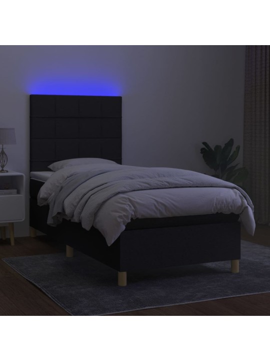 Box spring postel s matrací a LED černá 100x200 cm textil