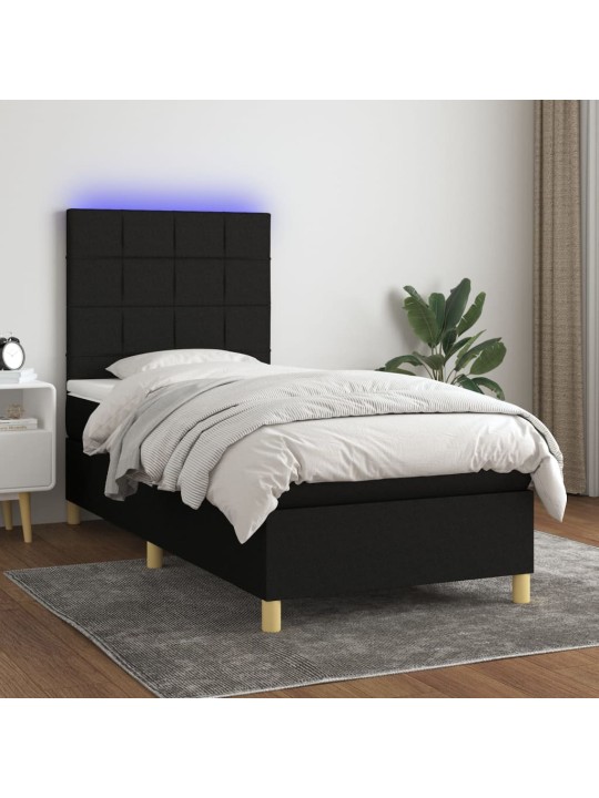 Box spring postel s matrací a LED černá 100x200 cm textil