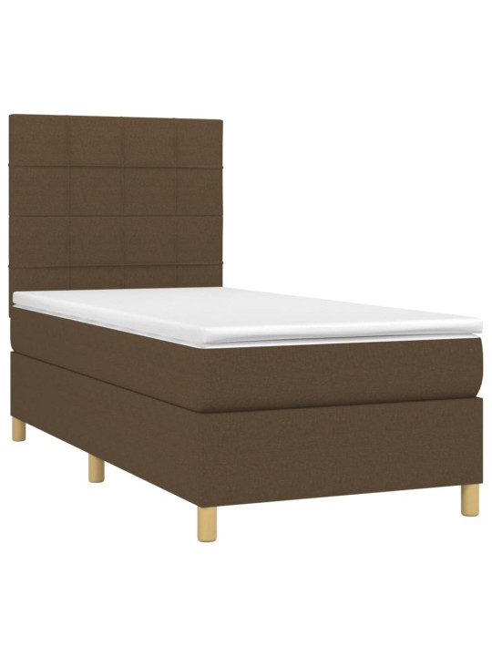 Box spring postel s matrací a led tmavě hnědá 100x200 cm textil
