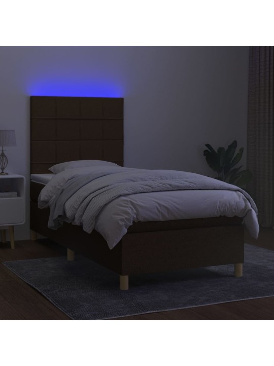 Box spring postel s matrací a led tmavě hnědá 100x200 cm textil