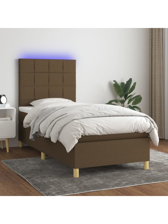 Box spring postel s matrací a led tmavě hnědá 100x200 cm textil