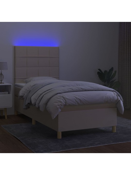Box spring postel s matrací a led krémová 100x200 cm textil