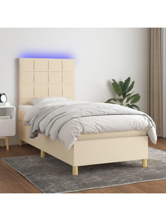 Box spring postel s matrací a led krémová 100x200 cm textil