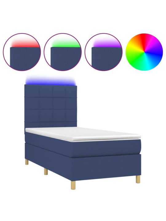 Box spring postel s matrací a LED modrá 100x200 cm textil