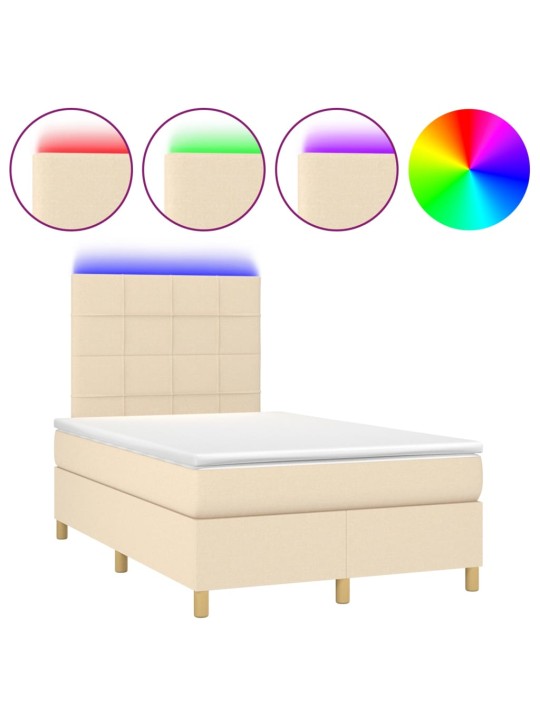 Box spring postel s matrací a led krémová 120 x 200 cm textil