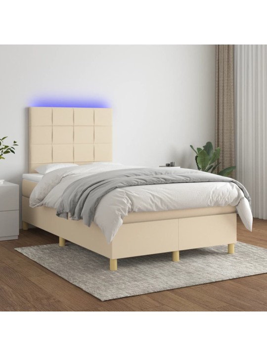 Box spring postel s matrací a led krémová 120 x 200 cm textil