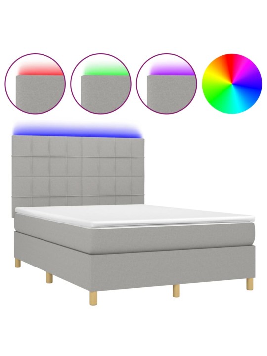 Box spring postel s matrací a LED světle šedá 140x190 cm textil