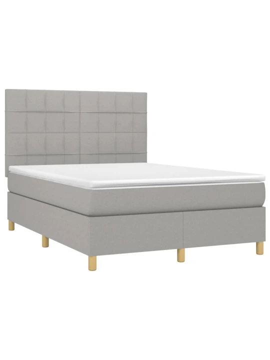 Box spring postel s matrací a LED světle šedá 140x190 cm textil