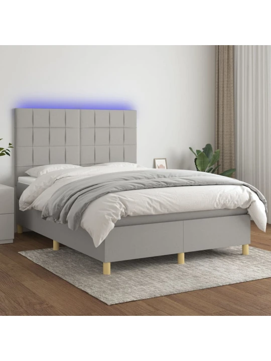Box spring postel s matrací a LED světle šedá 140x190 cm textil