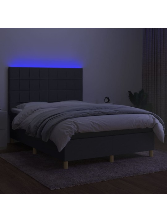 Box spring postel s matrací a LED tmavě šedá 140x190 cm textil