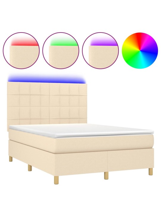 Box spring postel s matrací a led krémová 140x190 cm textil