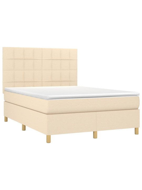 Box spring postel s matrací a led krémová 140x190 cm textil