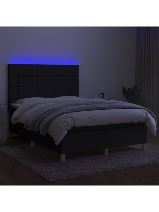 Box spring postel s matrací a LED černá 140x200 cm textil
