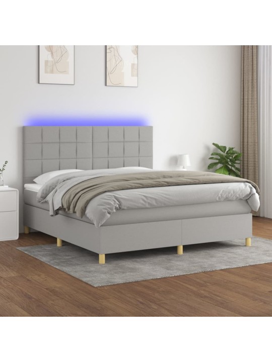 Box spring postel s matrací a LED světle šedá 160x200 cm textil
