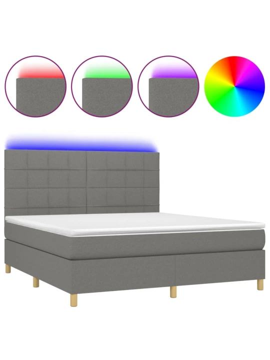 Box spring postel s matrací a LED tmavě šedá 160x200 cm textil