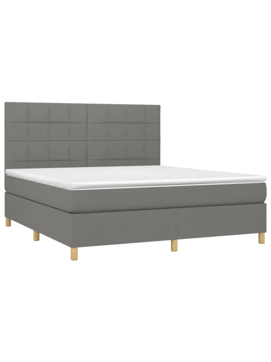 Box spring postel s matrací a LED tmavě šedá 160x200 cm textil