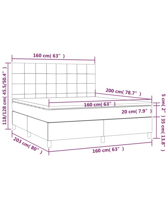 Box spring postel s matrací a LED černá 160x200 cm textil