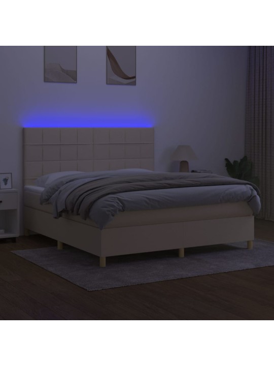 Box spring postel s matrací a led krémová 160x200 cm textil