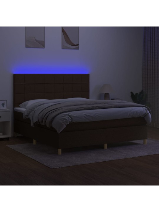 Box spring postel s matrací a led tmavě hnědá 180x200 cm textil