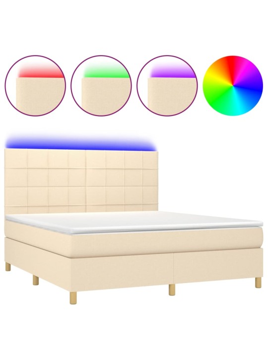 Box spring postel s matrací a led krémová 180x200 cm textil