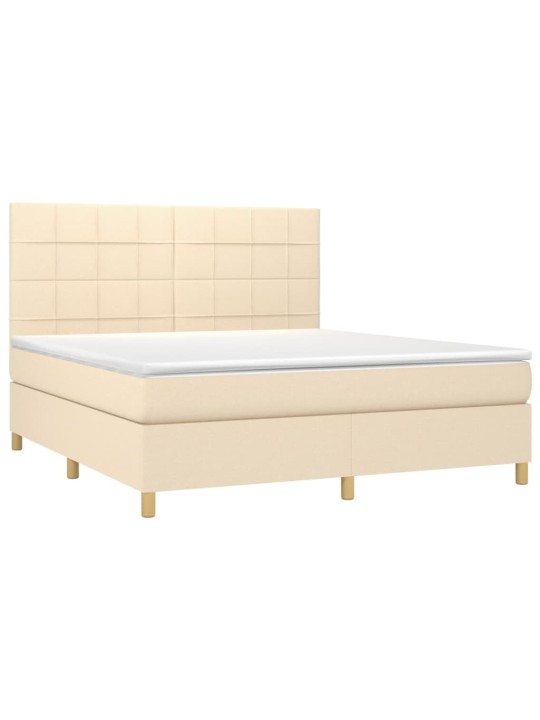 Box spring postel s matrací a led krémová 180x200 cm textil