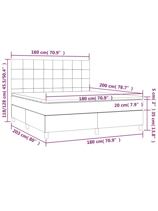 Box spring postel s matrací a led krémová 180x200 cm textil
